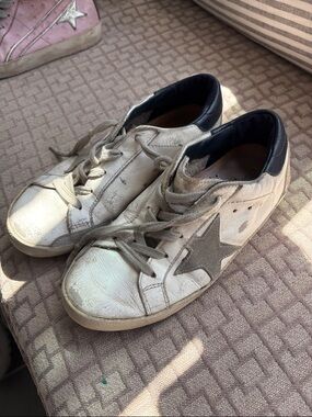 Golden Goose Kids White Leather Sneakers with Gray Star